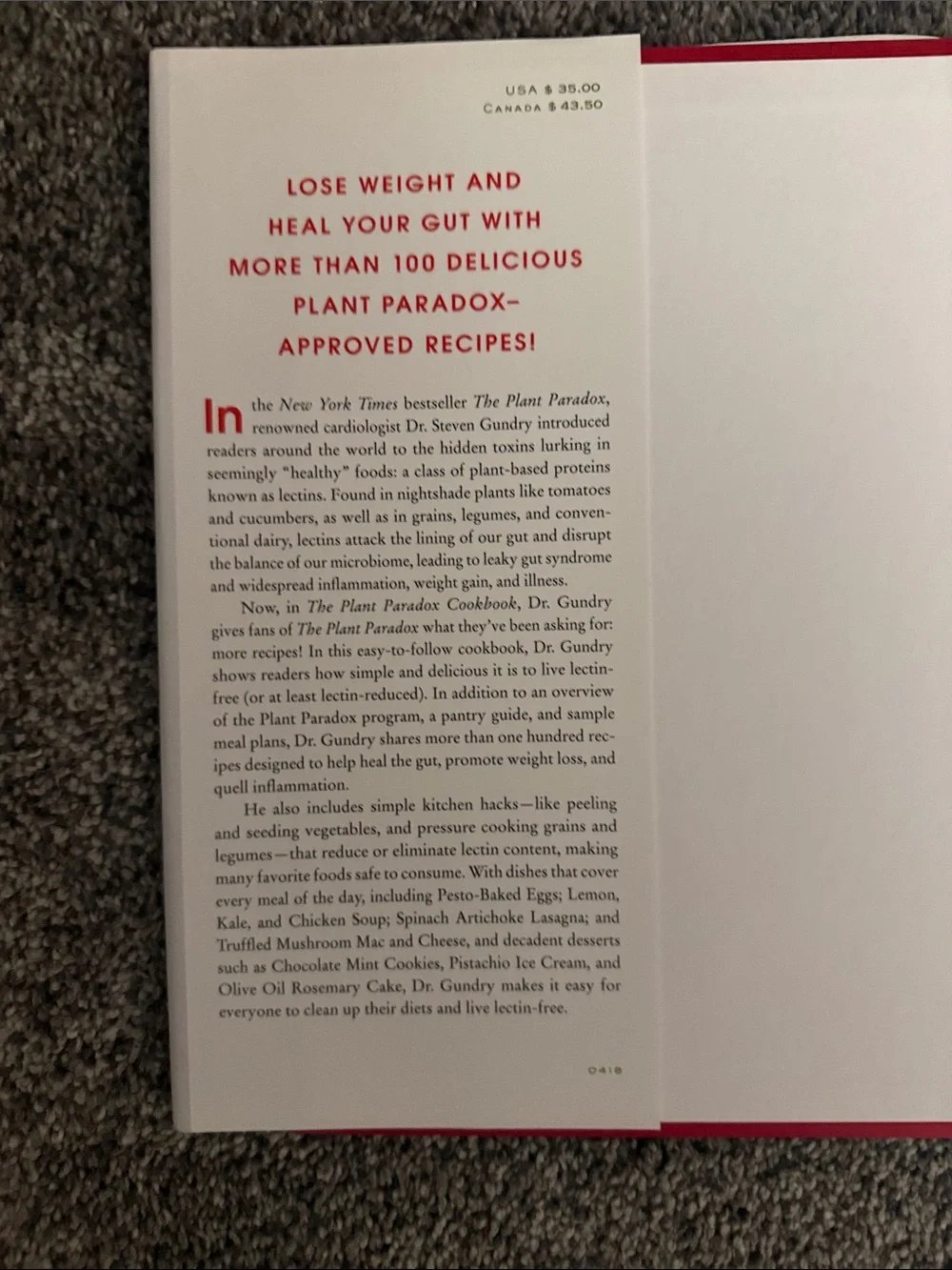 The Plant Paradox Cookbook by Steven R. Gundry - White Cover